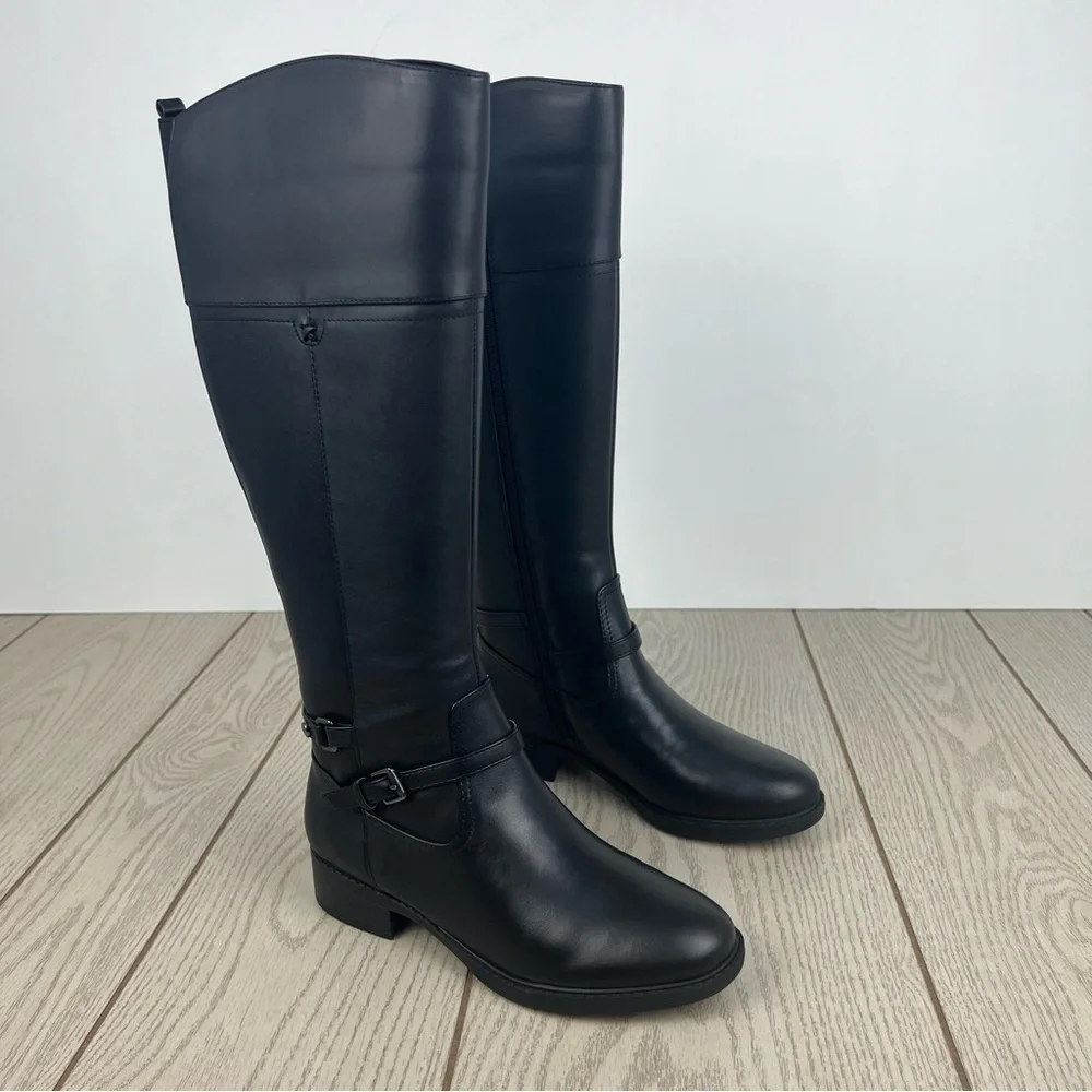 Easy Spirit Women's Leigh Leather Knee High Buckle Detail Boots 6.5M Black $189